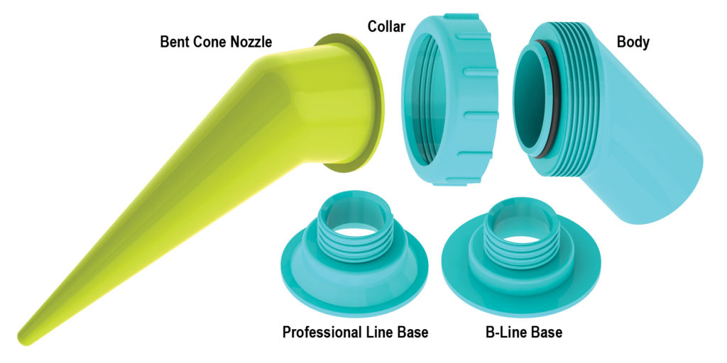 The components of Albion's BeadScope 360 Nozzle