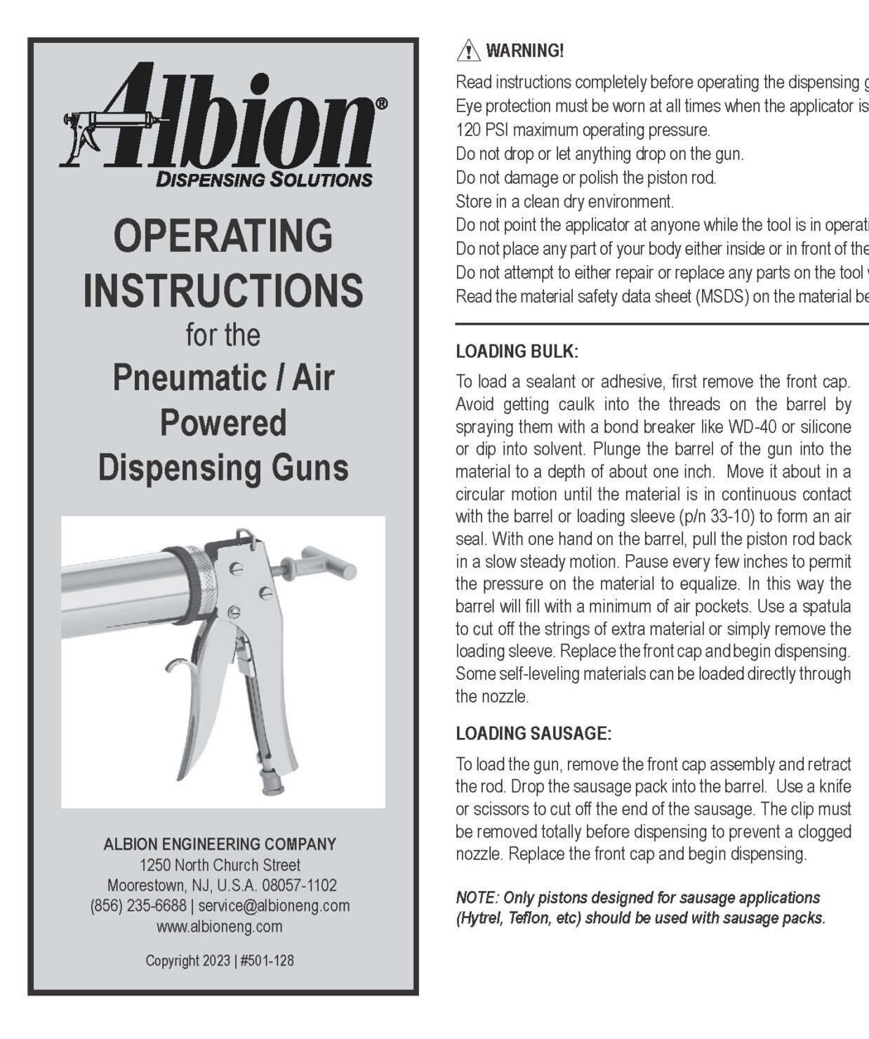 OPERATING INSTRUCTIONS for the Pneumatic / Air Powered Dispensing Guns