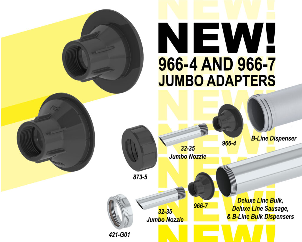 New 966-4 & 966-7 Jumbo Adapters for Deluxe Line Bulk, Sausage & B-Line Bulk Dispensers