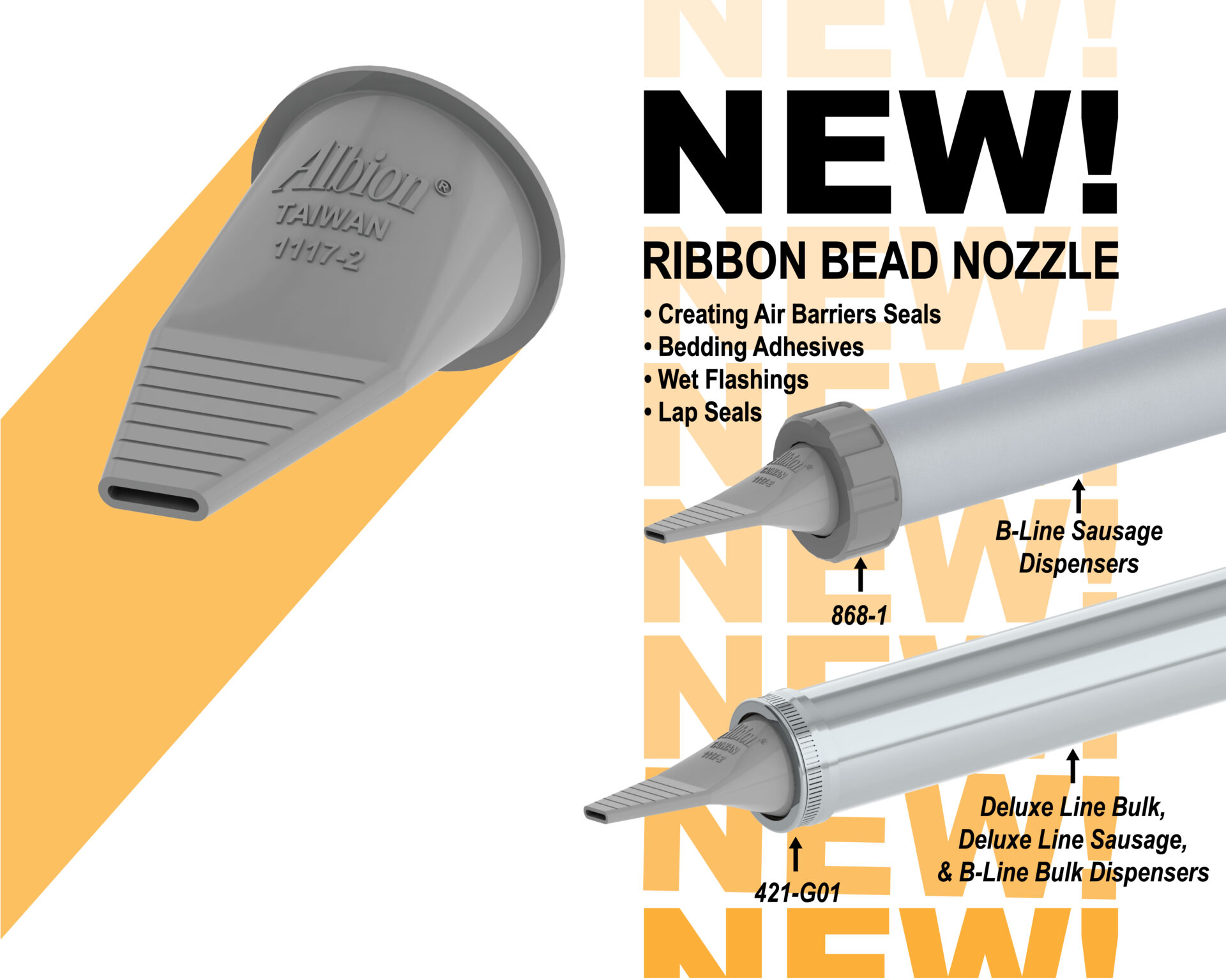Ribbon 1/8 Inch Bead Nozzle Plastic Adjustable Air Barrier, 2 Inch to 4  Inch Wide - Albion Engineering